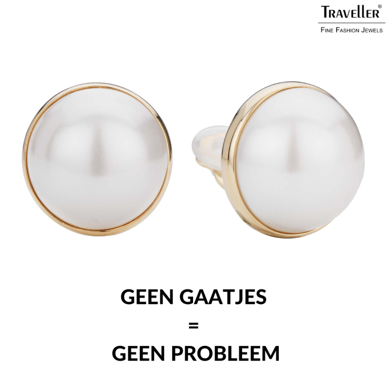 Traveller Clip Oorbellen - Verguld 22ct - Parel - 20 mm - Wit - Goudkleurig