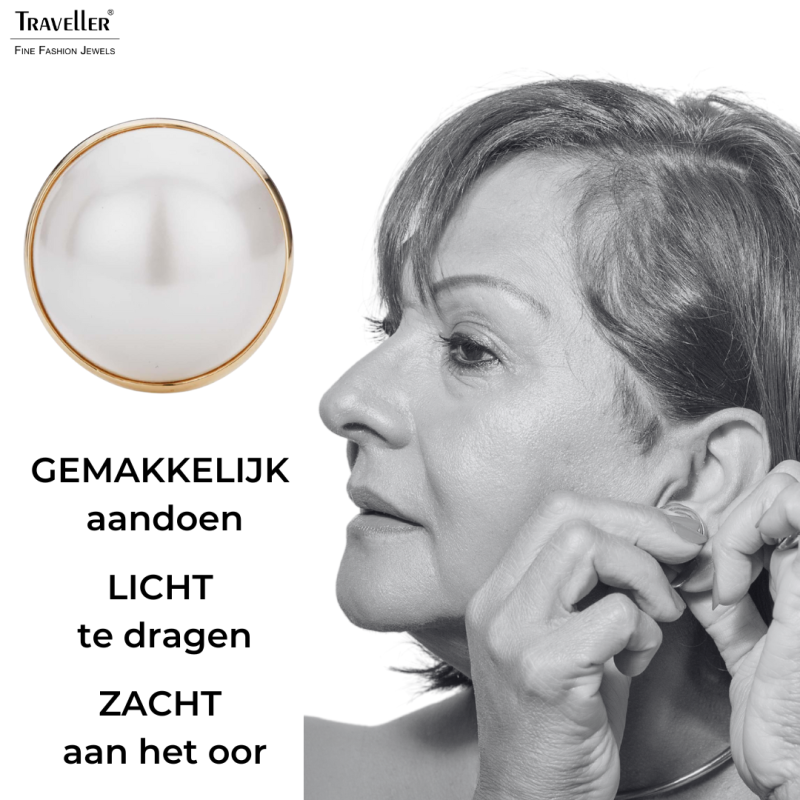 Traveller Clip Oorbellen - Verguld 22ct - Parel - 20 mm - Wit - Goudkleurig