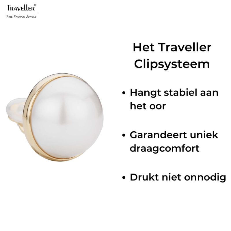 Traveller Oorclips - Verguld 22ct - Parel - 20 mm - Wit - Goudkleurig