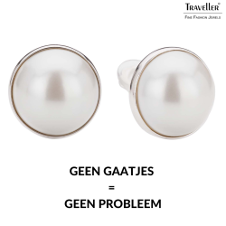 Traveller Clip Oorbellen - Geplatineerd - Parel - 20 mm - Wit - Zilverkleurig