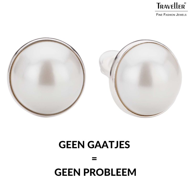 Traveller Clip Oorbellen - Geplatineerd - Parel - 20 mm - Wit - Zilverkleurig