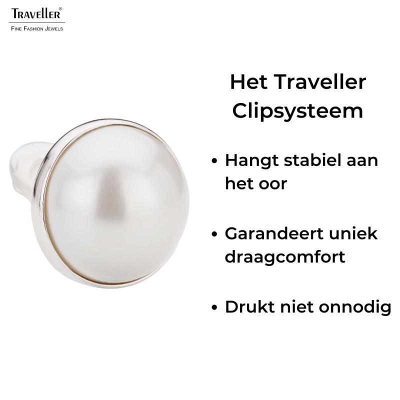 Traveller Clip Oorbellen - Geplatineerd - Parel - 20 mm - Wit - Zilverkleurig - 194297