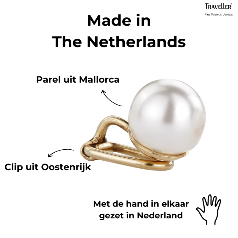 Traveller Clip Oorbellen - Parel - 10 mm - Wit - Verguld - Goudkleurig