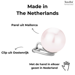 Traveller Clip Oorbellen - Zilverkleurig - Parels - 14 mm - Licht Roze - Geplatineerd