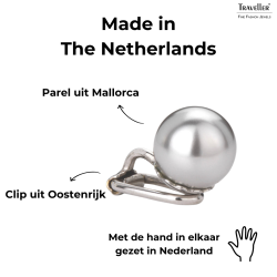 Traveller Clip Oorbellen - Parels - 10 mm - Licht Grijs - Geplatineerd - Zilverkleurig - 15x10 mm