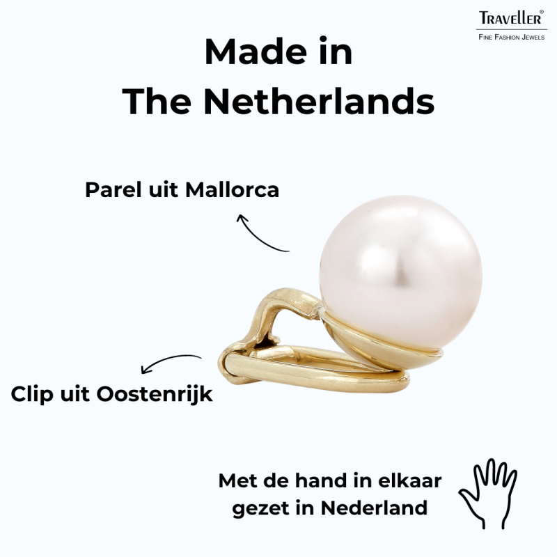 Traveller Clip Oorbellen - Parel - 10 mm - Crème - Verguld 22ct - 714010