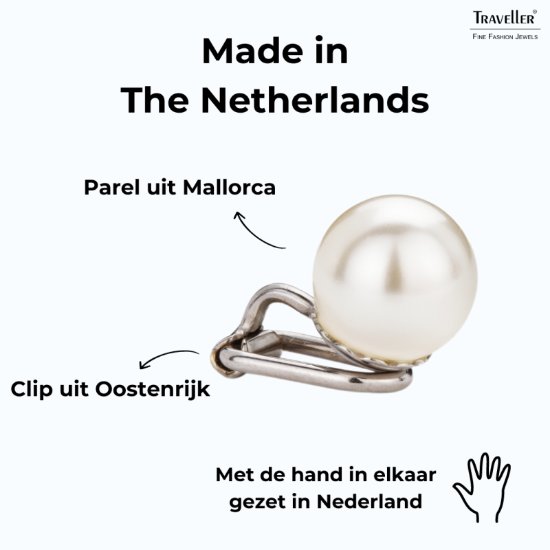 Traveller Clip Oorbellen - Parels - 10 mm - Crème - Geplatineerd - Zilverkleurig - 15x10 mm - 714110