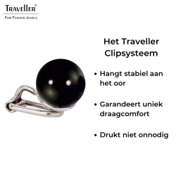 Zwarte parel clip oorbellen van Traveller, zilverkleurig