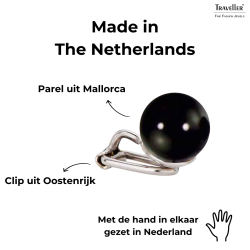 Zwarte parel clip oorbellen van Traveller, zilverkleurig