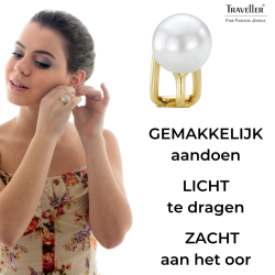 Traveller Clip Oorbellen - Parels - 8 mm - Wit - 22kt Verguld