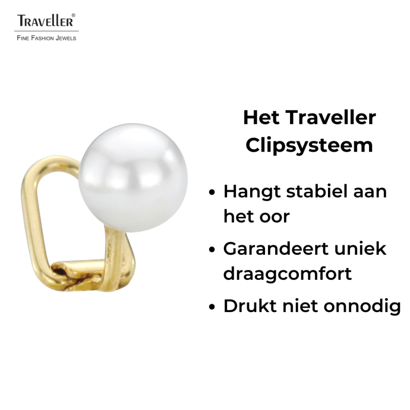 Traveller Clip Oorbellen - Parels - 8 mm - Wit - 22kt Verguld