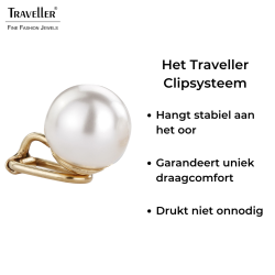 Traveller Clip Oorbellen- Parels - 12 mm - Wit - 22kt Verguld - 700012