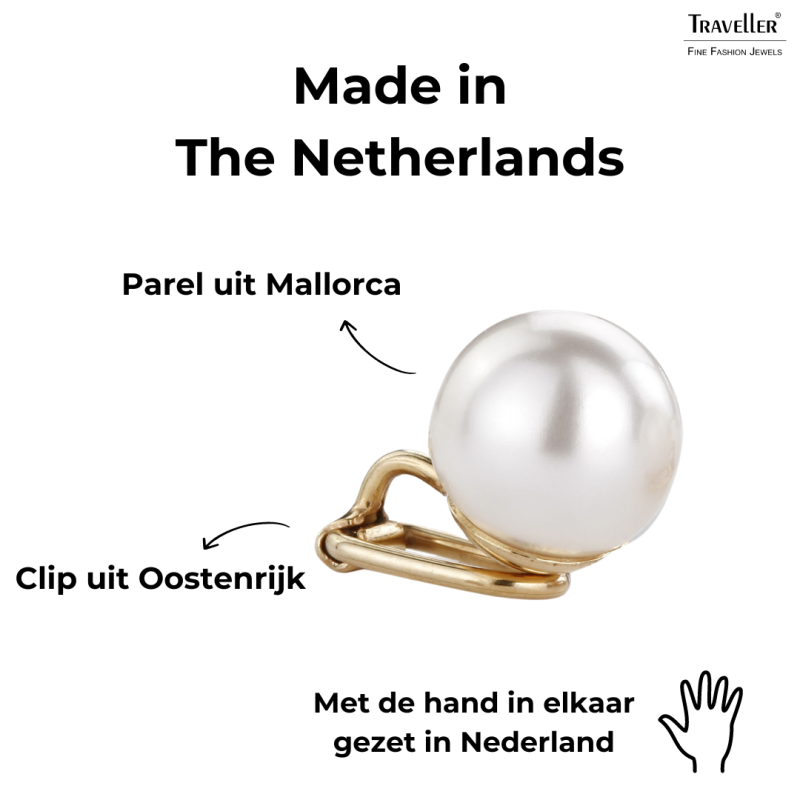 Traveller Clip Oorbellen- Parels - 12 mm - Wit - 22kt Verguld - 700012