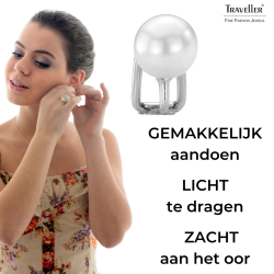 Traveller Clip Oorbellen - Parels - 8 mm - Wit - Geplatineerd - Zilverkleurig