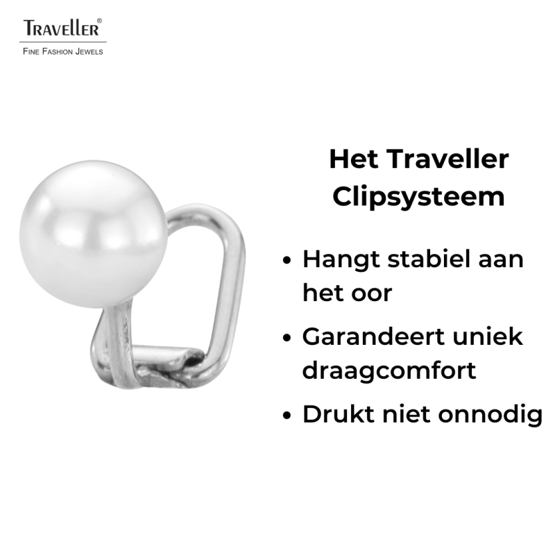 Traveller Clip Oorbellen - Parels - 8 mm - Wit - Geplatineerd - Zilverkleurig - 700108