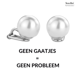 Traveller Clip Oorbellen - Parels - 12 mm - Wit - Geplatineerd - Zilverkleurig - 700112
