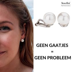 Traveller Clip Oorbellen - Parel - 10 mm - Wit - Geplatineerd - Zilverkleurig - 700110