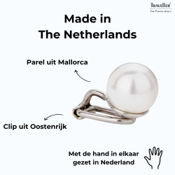 Traveller Clip Oorbellen - Parel - 10 mm - Wit - Geplatineerd - Zilverkleurig