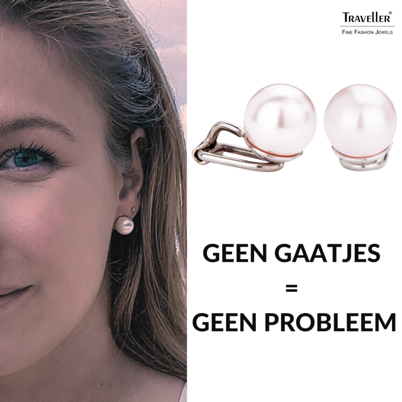 Traveller Clip Oorbellen - Parels - 10 mm - Roze - Geplatineerd - Zilverkleurig - 15x10 mm