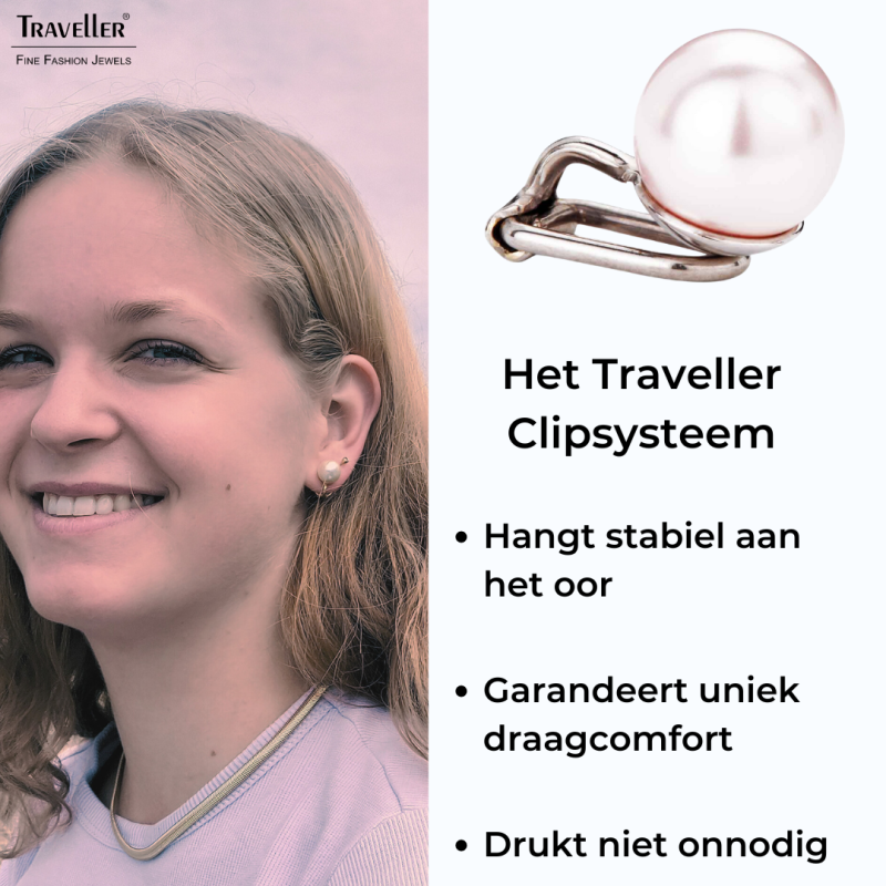 Traveller Clip Oorbellen - Parels - 10 mm - Roze - Geplatineerd - Zilverkleurig - 15x10 mm