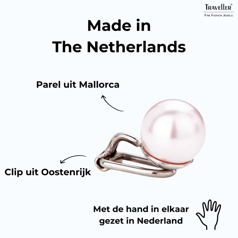 Traveller Clip Oorbellen - Parels - 10 mm - Roze - Geplatineerd - Zilverkleurig - 15x10 mm - 702110