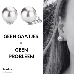 Traveller Clip Oorbellen - Zilverkleurig - Parels - 14 mm - Grijs - Geplatineerd - 710114