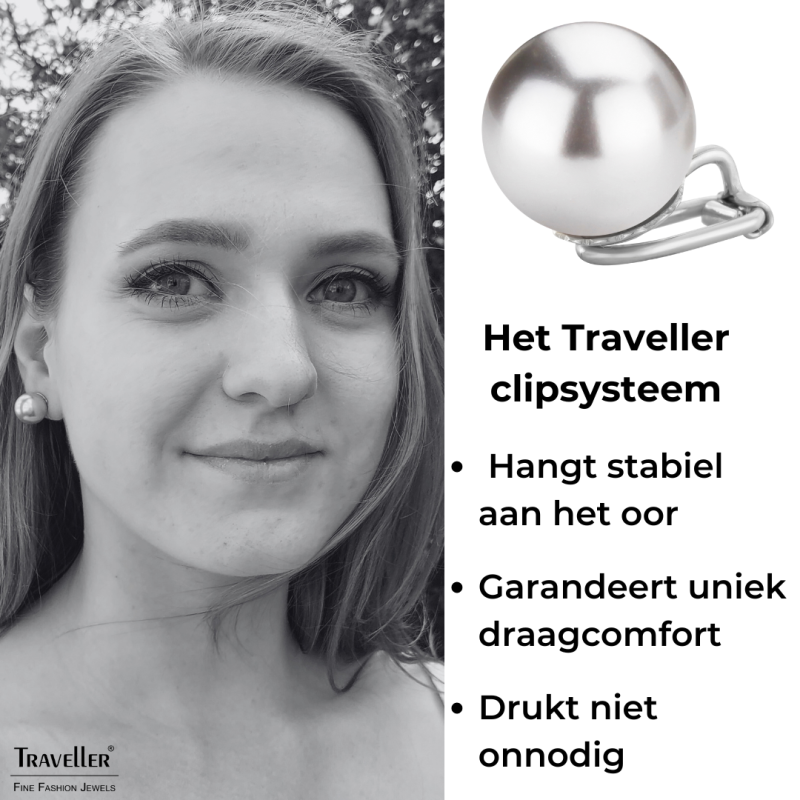 Traveller Clip Oorbellen - Zilverkleurig - Parels - 14 mm - Grijs - Geplatineerd - 710114