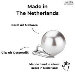 Traveller Clip Oorbellen - Zilverkleurig - Parels - 14 mm - Grijs - Geplatineerd