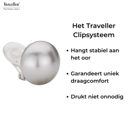 Traveller Clip Oorbellen - Parels - 16 mm - Lichtgrijs - Gerhodineerd - Zilverkleurig - Halve Parel - 710216