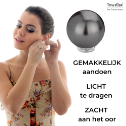 Traveller Clip Oorbellen - Parels - 14 mm - Zwart - Zilverkleurig - Geplatineerd