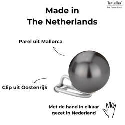 Traveller Clip Oorbellen - Parels - 14 mm - Zwart - Zilverkleurig - Geplatineerd - 718114