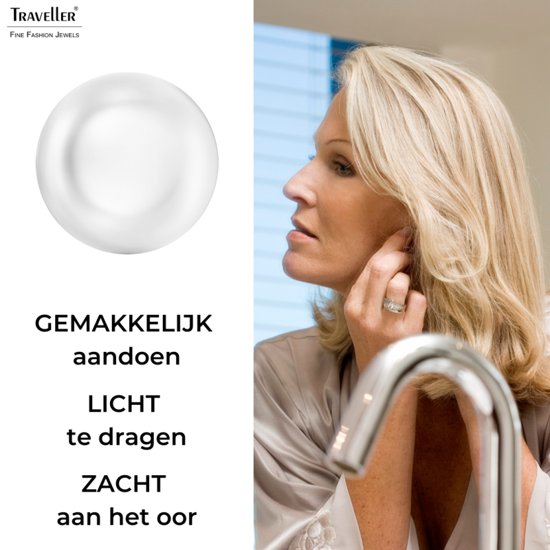 Traveller Clip Oorbellen - Parels - 16 mm - Wit - Geplatineerd - Zilverkleurig - Halve Parel - 700216