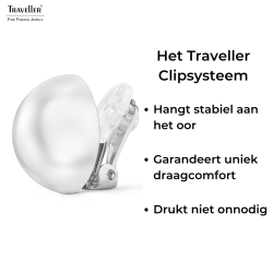 Traveller Clip Oorbellen - Parels - 16 mm - Wit - Geplatineerd - Zilverkleurig - Halve Parel