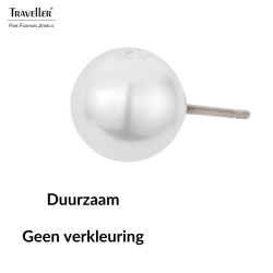 Traveller Oorsteker - Parels - 8 mm - Wit - Geplatineerd - Zilverkleurig