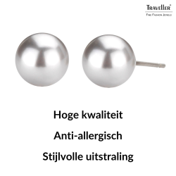Traveller Oorsteker - Parel - 8 mm - Licht Grijs - Gerhodineerd - Zilverkleurig
