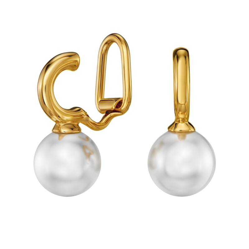 Traveller Ohrclips - Hängers - Vergoldet - Perle - 10 mm - Weiss - 20x10 mm - 114299