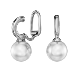 Traveller Clip-on Earrings - Pendants - Silver Coloured - Pearl - 10 mm - White - Platinum Plated - 20x10 mm - 114300
