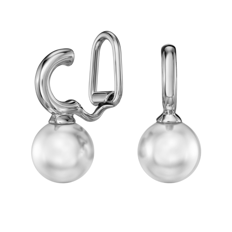 Traveller Ohrclips - Hängers - Silberfarben - Perle - 10 mm - Weiss - Platiniert - 20x10 mm - 114300