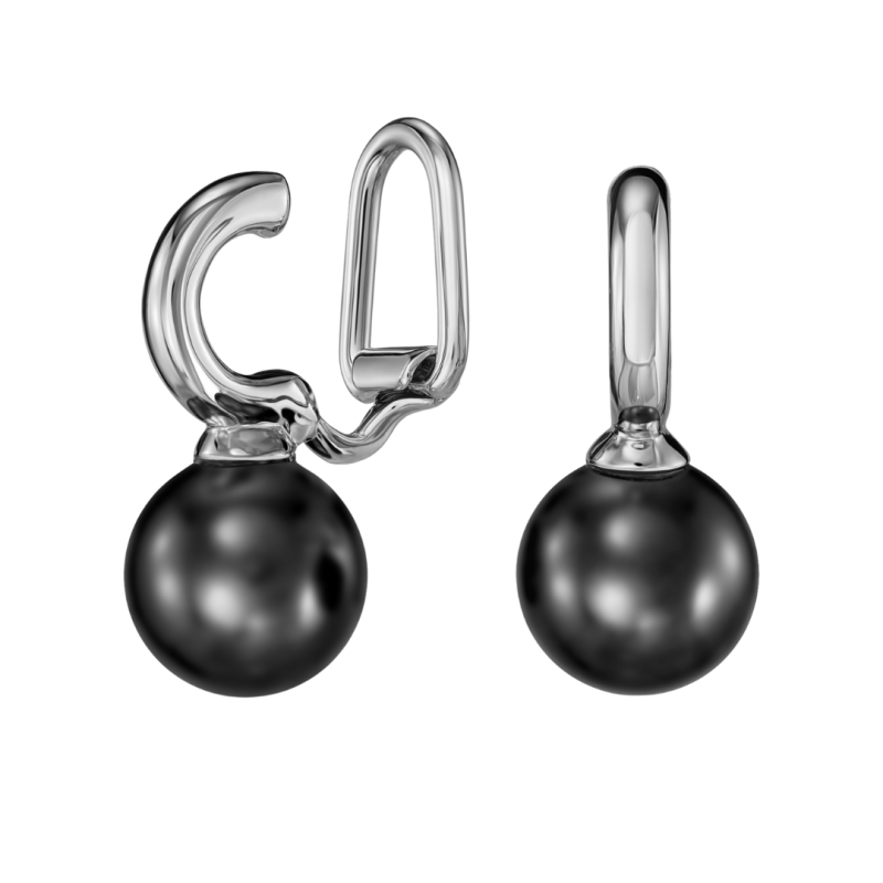 Traveller Ohrclips - Silberfarben - Perle - 10mm - Schwarz - Platiniert - 20x10 mm - 114302