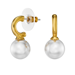 Traveller Earrings - Gold Plated - Pearl - 10mm - White - 20x10 mm - 114303