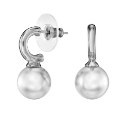 Traveller Earrings - Pendants - Silver Coloured - Pearls - 10mm - White - 20x10 mm - 114304