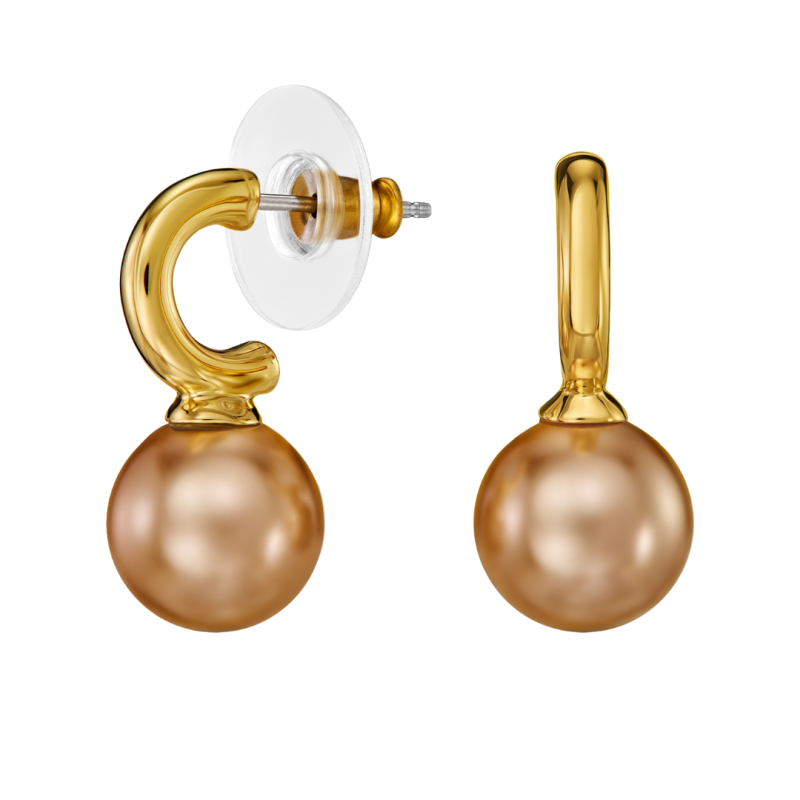 Traveller Earrings - Pendants - Gold Plated - Pearl - 10mm - Bronze - 20x10 mm - 114305