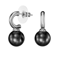 Traveller Eaarings - Pendants - Silver Coloured - Pearl - 10mm - Black - Platinum Plated - 20x10 mm - 114306