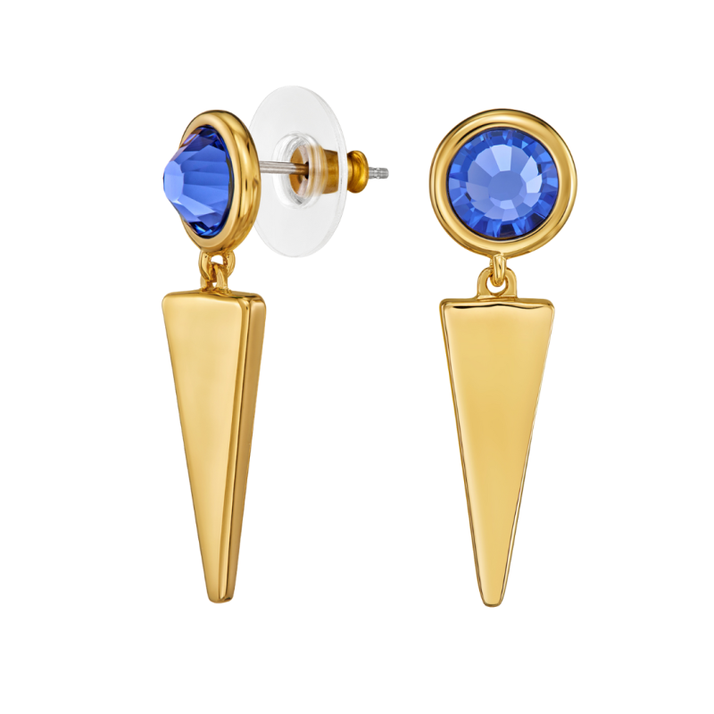 Traveller Oorhangers - Verguld - Kristal - Blauw - 35 x 10 mm - 157752
