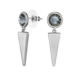 Traveller Drop Earrings - Pendants - Silver Coloured - Crystals - Black - Platinum Plated - 35 x 10 mm