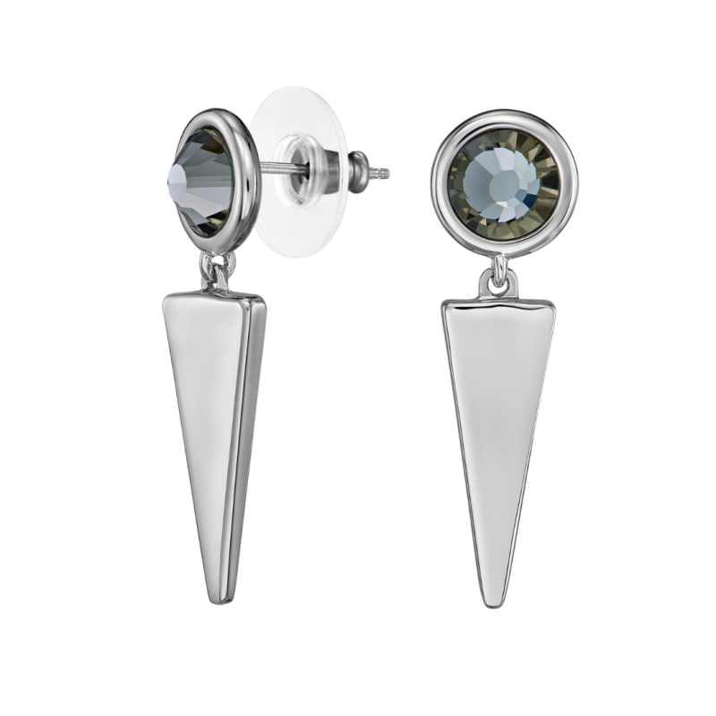 Traveller Oorhangers - Zilverkleurig - Kristal - Zwart - Geplatineerd - 35 x 10 mm - 157753