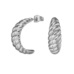 Traveller Earrings - Hoop Earrings - Silver Coloured - 2/3 Hoop - Ribbed - Stainless Steel - 21 x 7 mm - 181280
