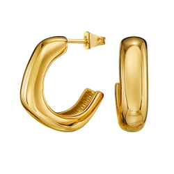 Traveller Earrings - Hoop Earrings - Gold Plated - 2/3 Hoop - Rounded Square - Stainless Steel - 22 x 6 mm - 181283