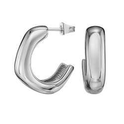 Traveller Earrings - Hoop Earrings - Silver Coloured - 2/3 Hoop - Rounded Square - Stainless steel - 22 x 6 mm - 181284