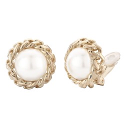 Traveller Clip Oorbellen - 22kt Verguld - Parels - 16mm - Wit - 25x25 mm - 113445